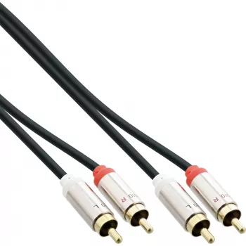 Cabo de áudio fino InLine 2x RCA macho/macho, estéreo, 0,5 m, 2 x RCA, ficha, 2 x RCA + USB, ficha, 0,5 m, preto