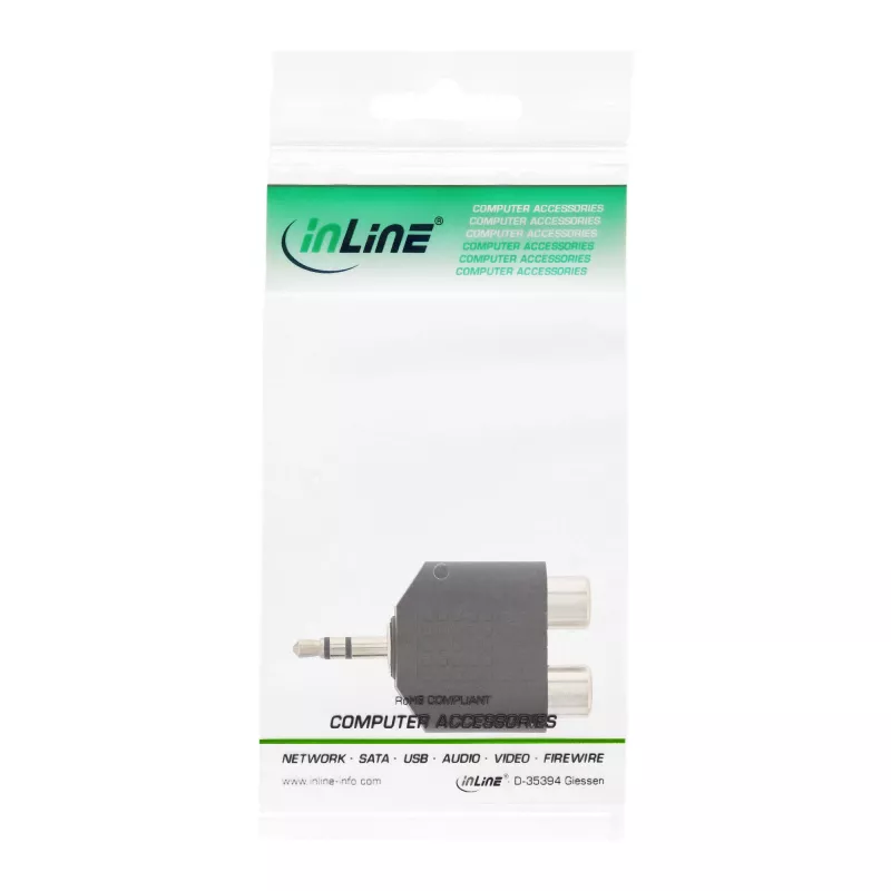 Adaptador de áudio ficha 3,5 mm / 2x conector fêmea RCA estéreo InLine 99302