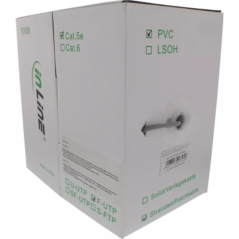 Cabo de rede InLine F/UTP Cat.5e AWG26 CCA PVC cinzento 100m