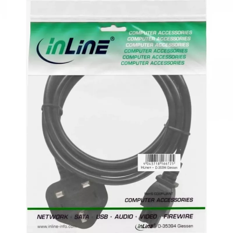Cabo de alimentação InLine para portátil Inglaterra conector fêmea de 3 polos 2 m