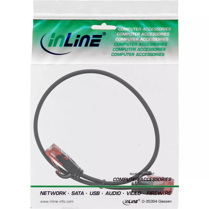 Cabo de rede fino InLine, U/UTP, Cat.6, preto, 0,3m