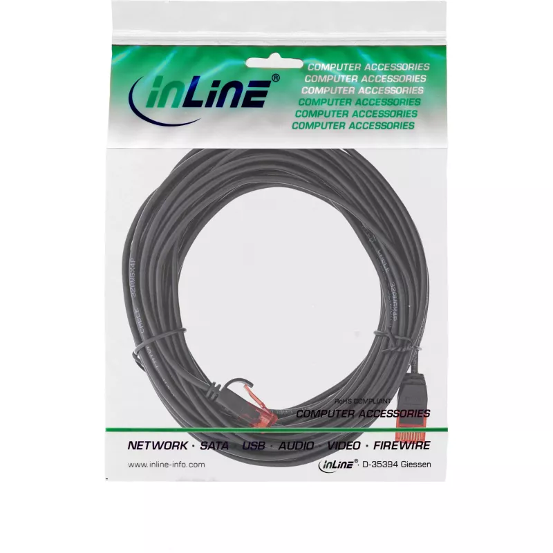 Cabo de rede fino InLine, U/UTP, Cat.6, preto, 10m