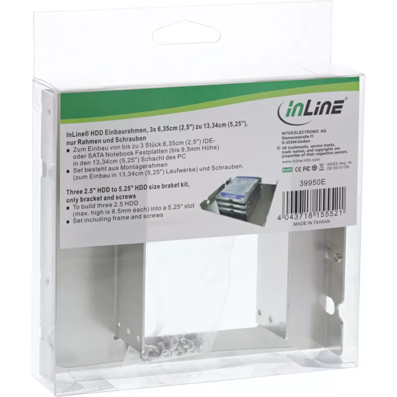 Conjunto de suportes InLine 3x HDD de 2,5 polegadas para tamanho de HDD de 5,25 polegadas suportes e parafusos