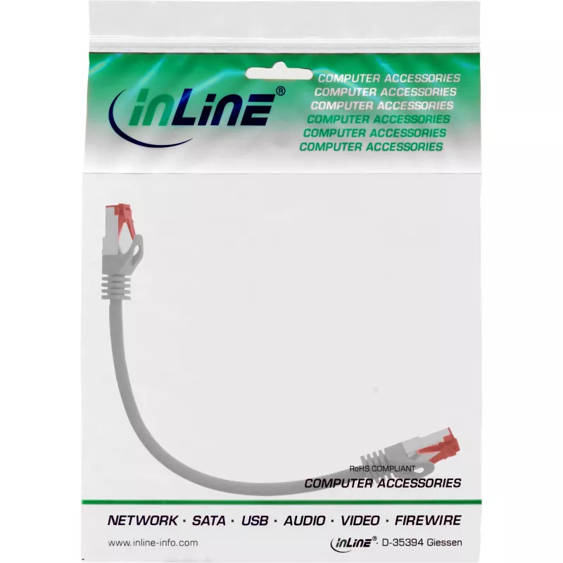 Cabo de rede patch InLine S/FTP PiMF Cat.6 250MHz PVC cobre cinzento 0,3m