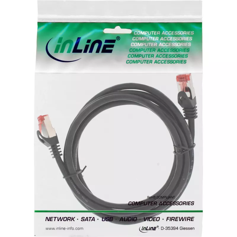 Cabo de ligação direta PC a PC crossover InLine S/FTP Cat.6 preto 10 m