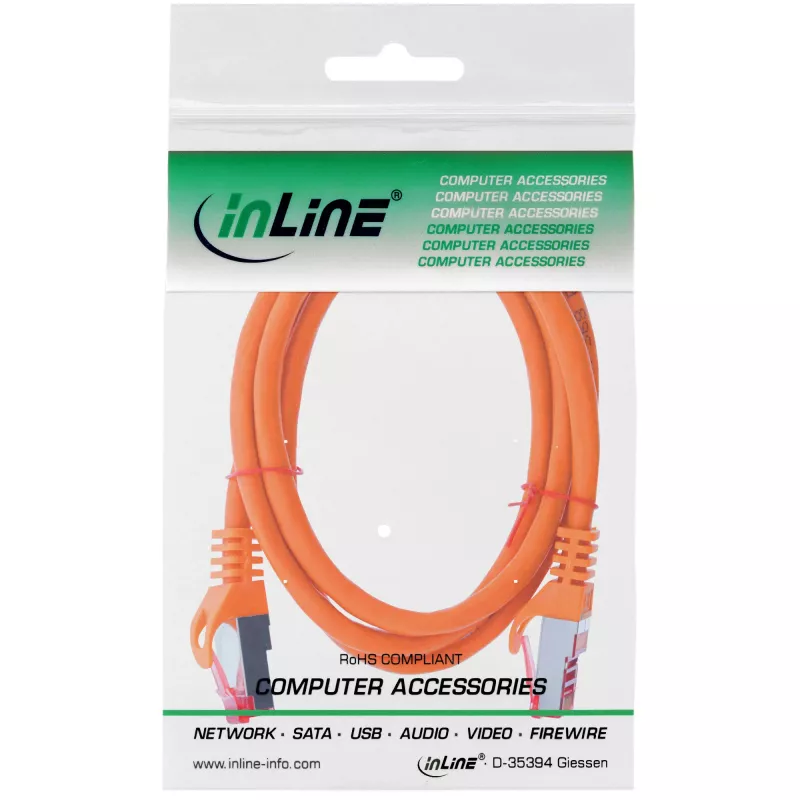 Cabo de rede patch InLine S/FTP PiMF Cat.6 250MHz PVC cobre laranja 1m