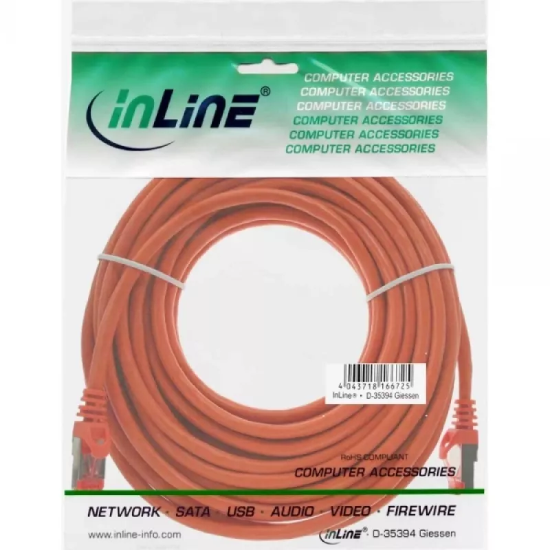 Cabo de rede patch InLine S/FTP PiMF Cat.6 250MHz PVC cobre laranja 20m
