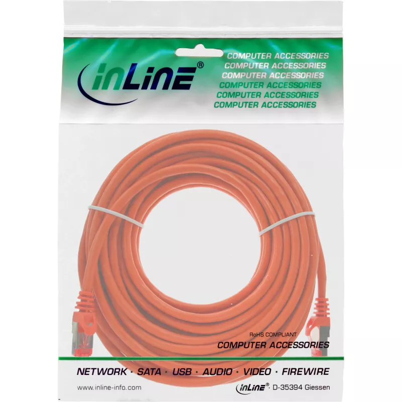 Cabo de rede patch InLine S/FTP PiMF Cat.6 250MHz PVC cobre laranja 15m