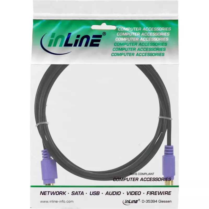 Cabo PS/2 InLine, M/F, preto/roxo, contactos dourados, 2 m