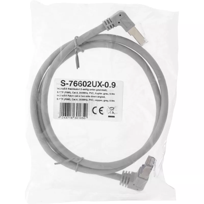 Cabo de rede InLine® S-76602U-1.1 ficha angular Cat.6 1,1 m cinzento