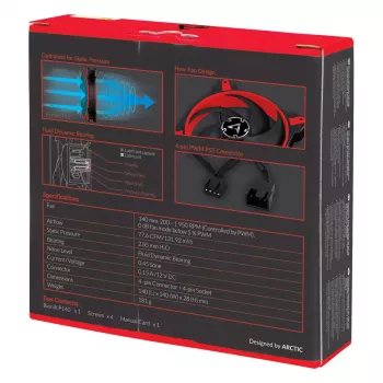 ARCTIC BioniX P140 (vermelho) – Ventoinha gaming de 140 mm otimizada para pressão com PWM PST