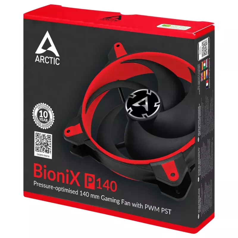 ARCTIC BioniX P140 (vermelho) – Ventoinha gaming de 140 mm otimizada para pressão com PWM PST