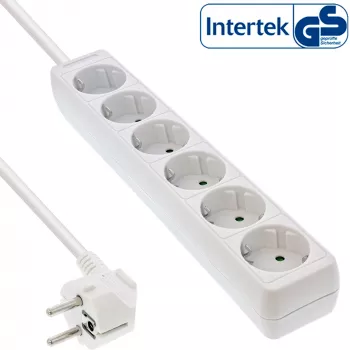 Régua de tomadas InLine, 6 tomadas Schuko CEE 7/3, branco, 1,5 m