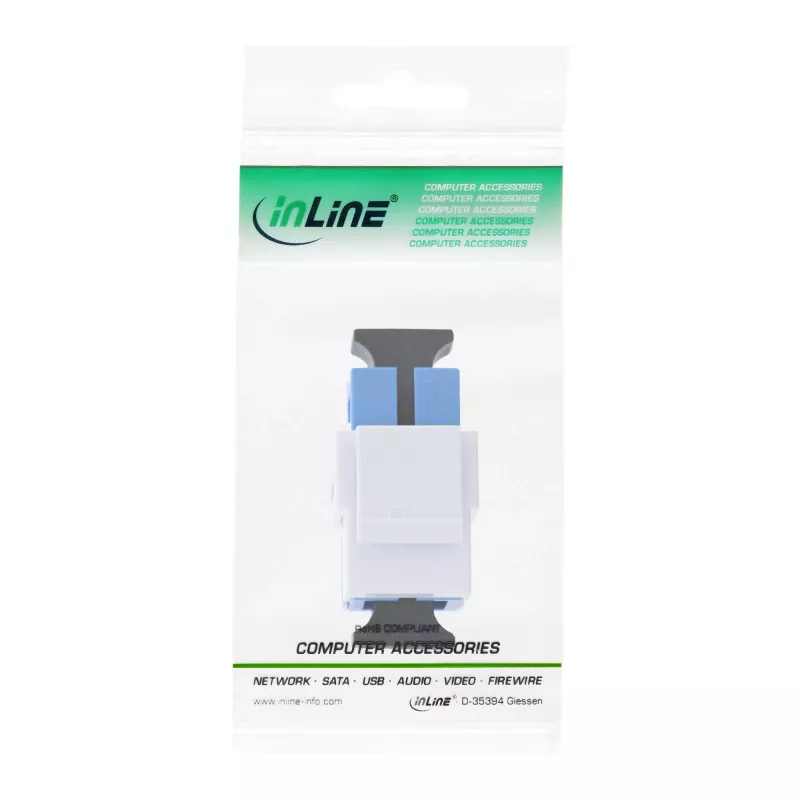 Adaptador de fibra ótica keystone snap-in InLine SC–SC simplex SM com casquilho cerâmico, plano, branco