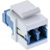 Adaptador keystone snap-in FO InLine branco, duplex LC/LC, SM, casquilho cerâmico, azul