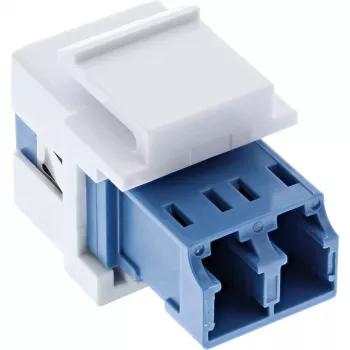 Adaptador keystone snap-in FO InLine branco, duplex LC/LC, SM, casquilho cerâmico, azul