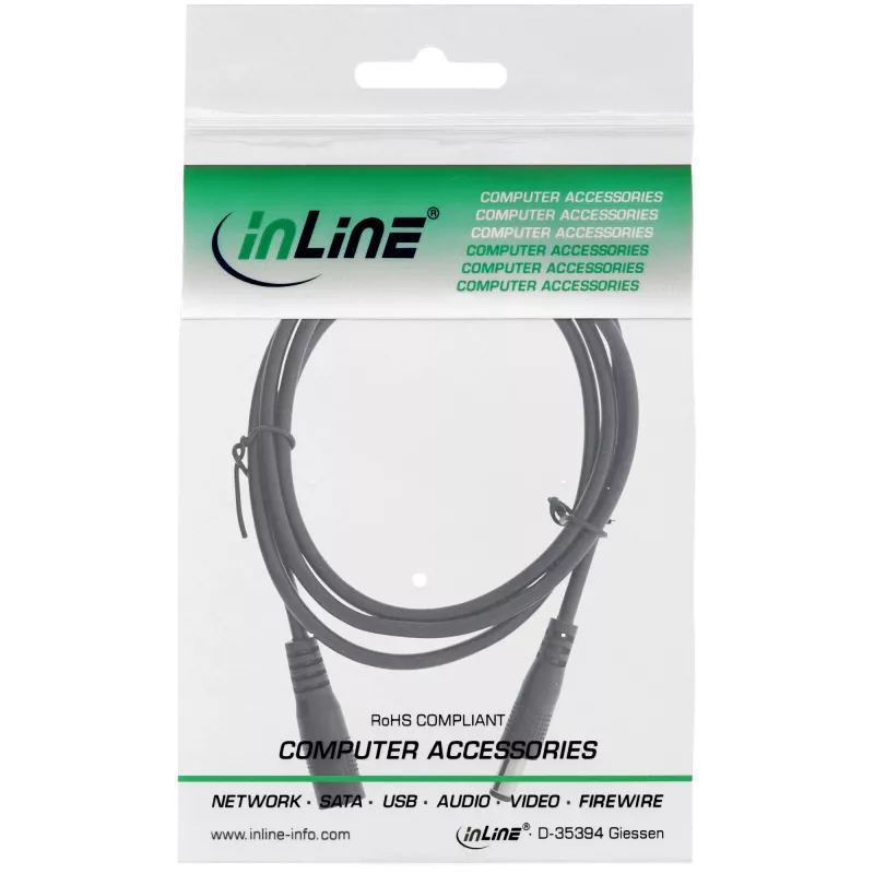 Cabo de extensão DC InLine, ficha/fêmea DC 5,5x2,1 mm, AWG 18, preto 0,5 m