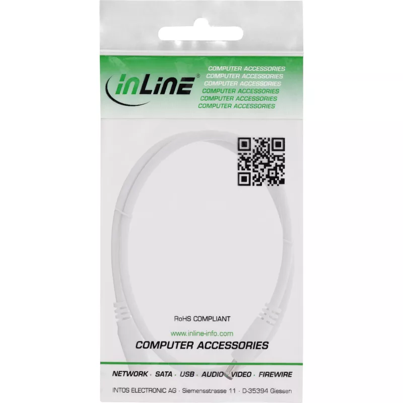 Cabo de extensão DC InLine, ficha/fêmea DC 5,5x2,5 mm, AWG 18, branco 2 m