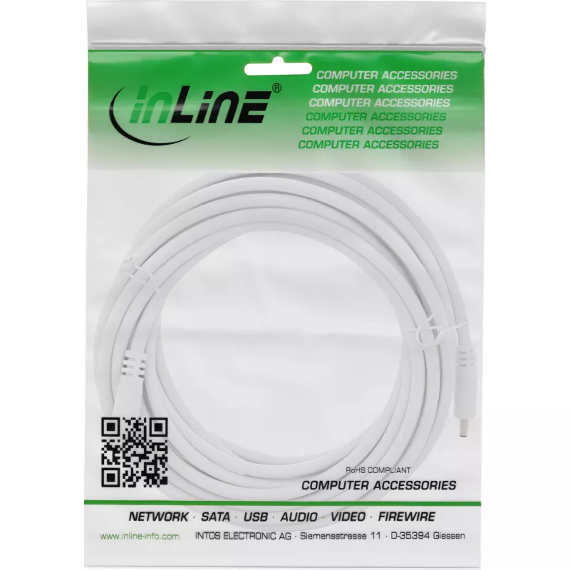 Cabo de extensão DC InLine, ficha/conector fêmea DC 3,5x1,35mm, AWG 18, branco 3m