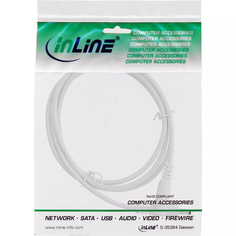Cabo de extensão DC InLine, ficha/conector fêmea DC 4,0x1,7mm, AWG 18, branco 2m