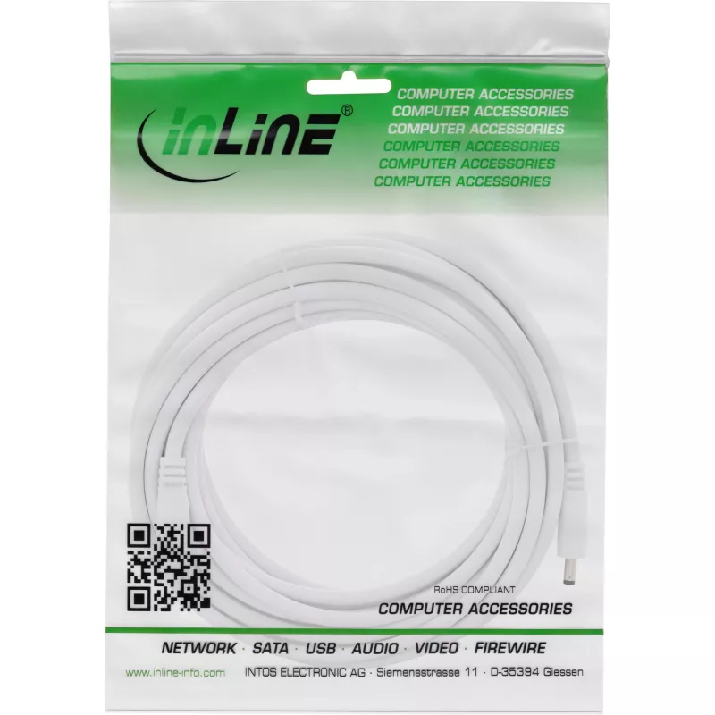 Cabo de extensão DC InLine, ficha/conector fêmea DC 4,0x1,7mm, AWG 18, branco 3m