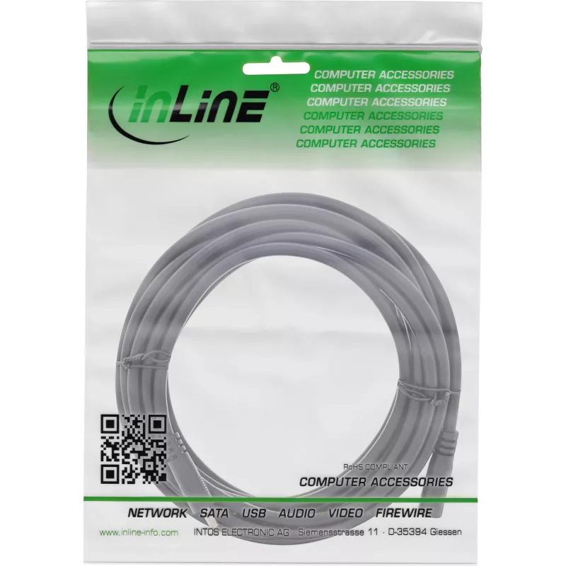 Cabo de extensão DC InLine, ficha/conector fêmea DC 3,5x1,35mm, AWG 18, preto 5m