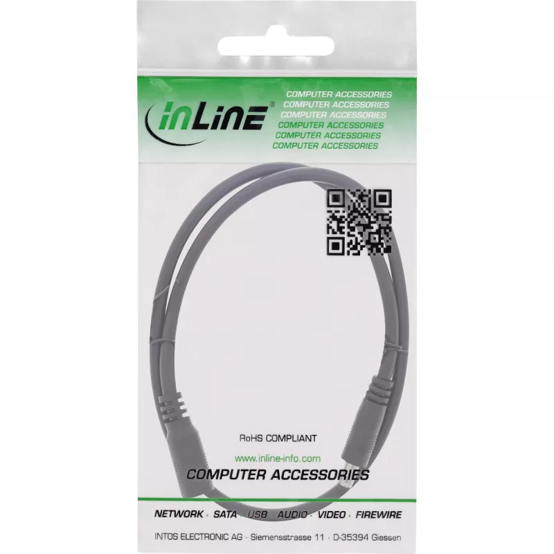 Cabo de extensão DC InLine, ficha/conector fêmea DC 5,5x2,5mm, AWG 18, preto 1m