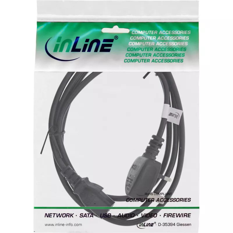 Cabo de alimentação InLine ficha Reino Unido / conector fêmea IEC C13 de 3 polos, 1m