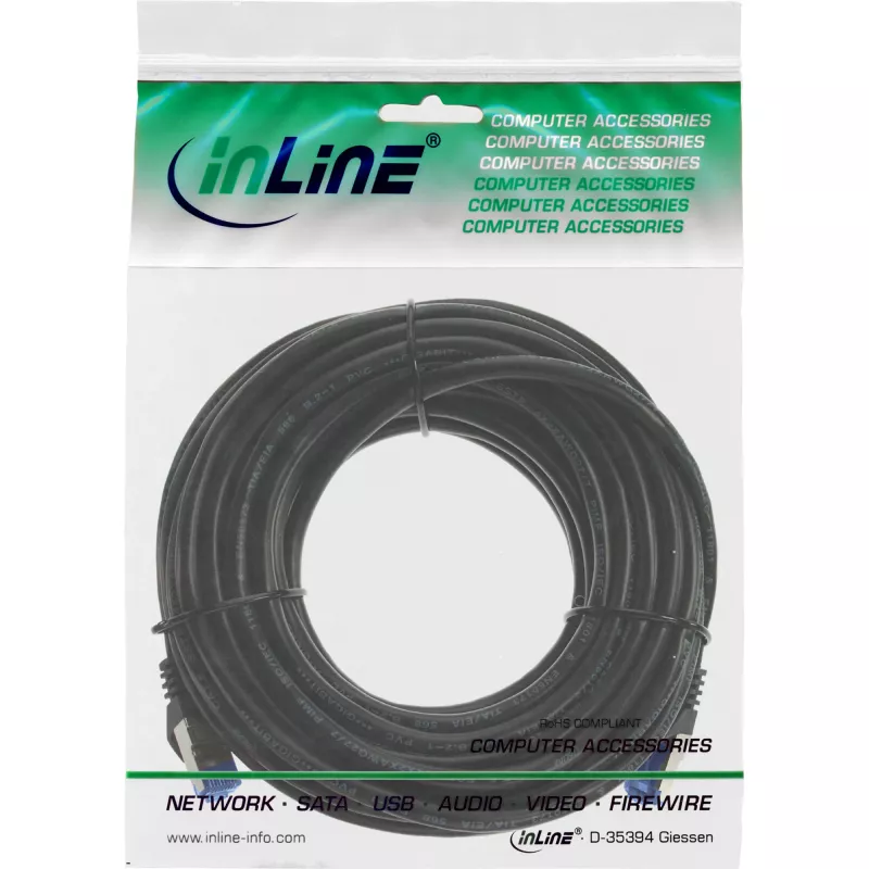 Cabo de rede InLine, Cat.6A, S/FTP, PUR industrial, preto, 15m