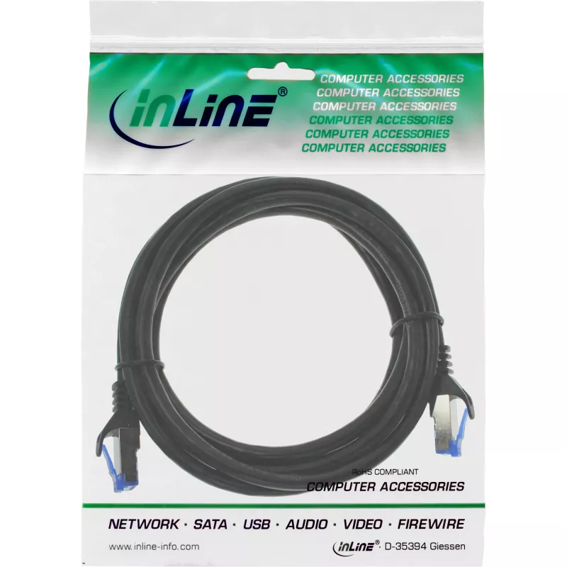 Cabo de rede InLine, Cat.6A, S/FTP, PE exterior, preto, 1,5 m