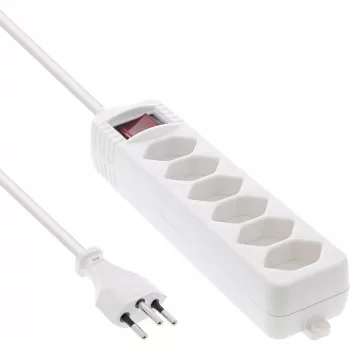 Extensão elétrica múltipla InLine SUÍÇA, 6 tomadas, com interruptor, 1,5 m, branco