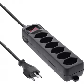 Régua de tomadas InLine 6 tomadas tipo suíço com interruptor de rede preto 1,5 m