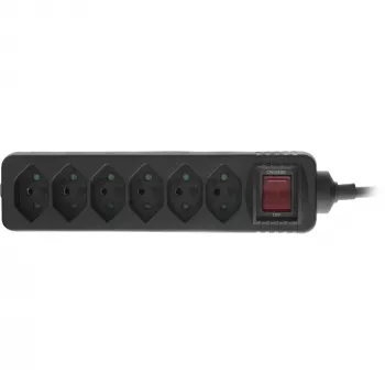 Régua de tomadas InLine 6 tomadas tipo suíço com interruptor de rede preto 1,5 m