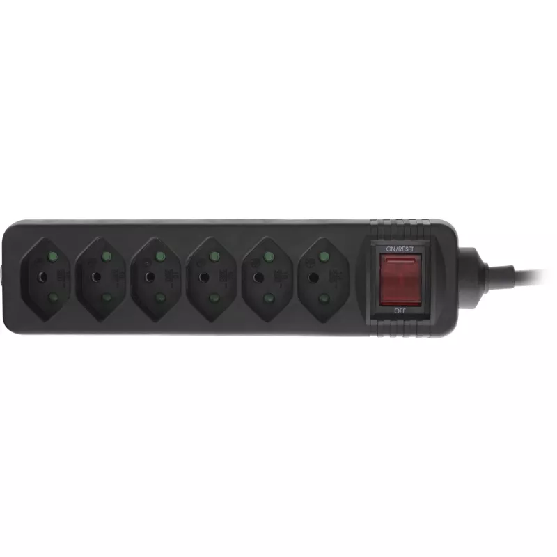 Régua de tomadas InLine 6 tomadas tipo suíço com interruptor de rede preto 1,5 m