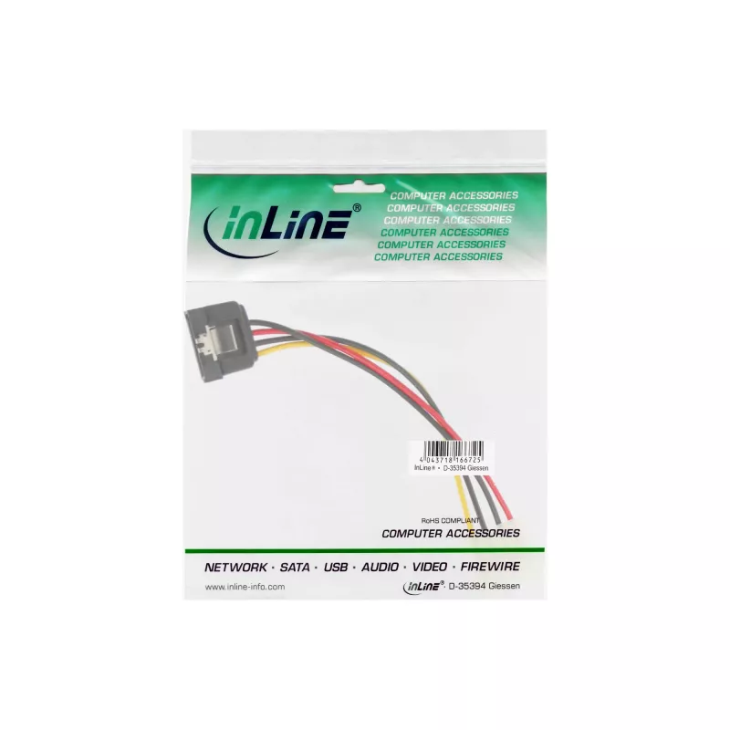 Cabo adaptador de alimentação SATA InLine 4 pinos Molex / 15 pinos SATA com bloqueio 0,30 m
