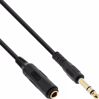 Cabo de extensão para auscultadores InLine 6,3 mm estéreo M/F, banhado a ouro, preto, 3 m