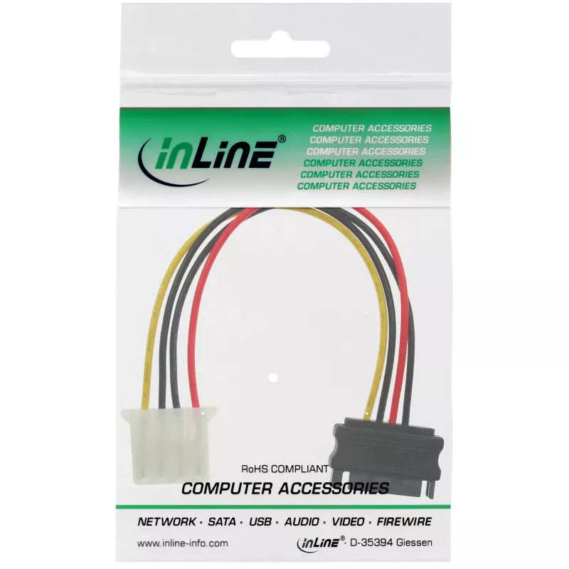 Cabo adaptador de alimentação SATA 15 pinos conector fêmea / 4 pinos ficha 0,30 m InLine 29669A
