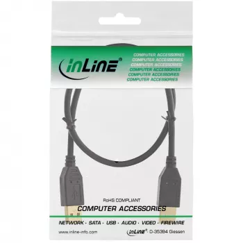 Cabo USB 2.0 InLine, AM/AM, preto, contactos banhados a ouro, 2 m