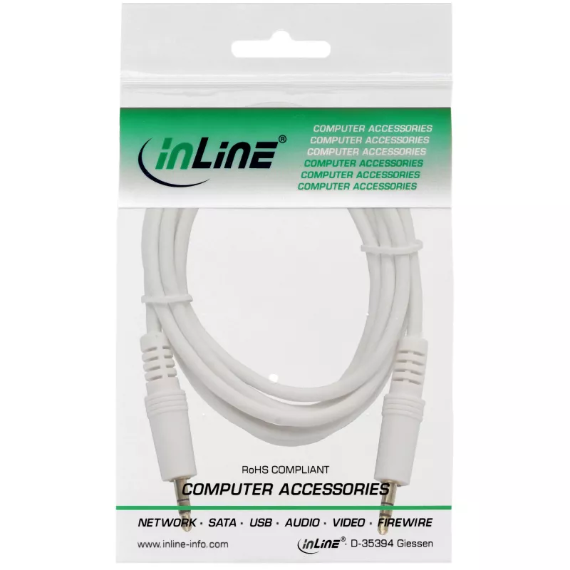Cabo de áudio InLine 3,5 mm jack ficha/ficha branco/dourado 10 m