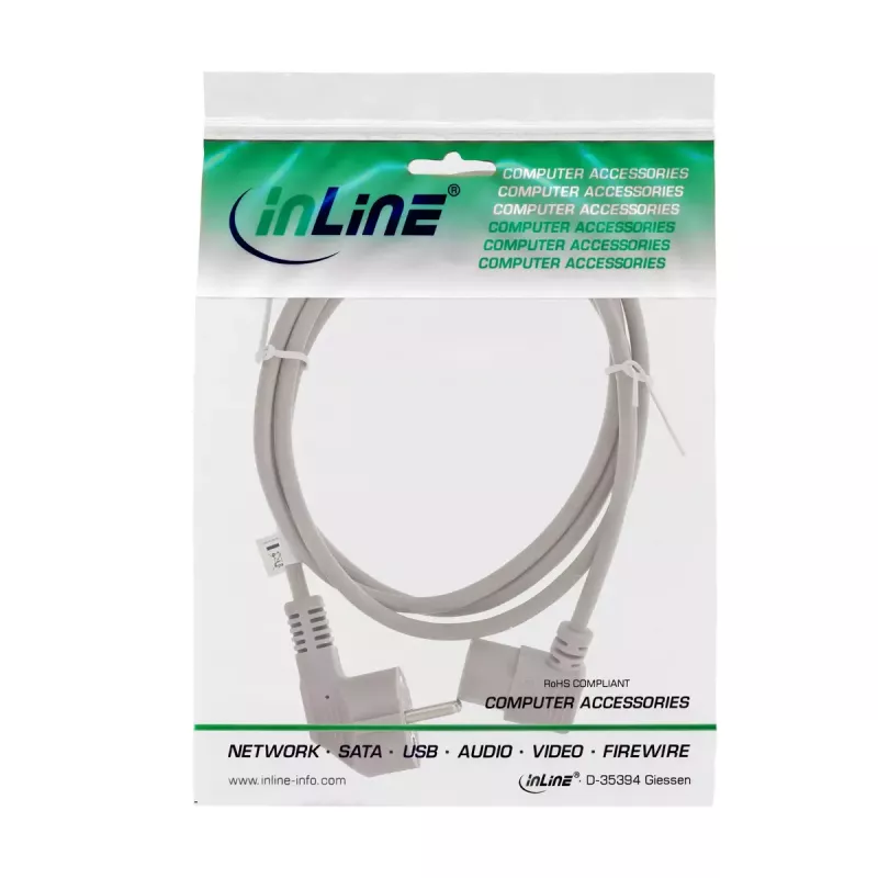 Cabo de alimentação InLine, CEE 7/7 angular / 3 pinos IEC C13 angular, cinzento, 1,8 m