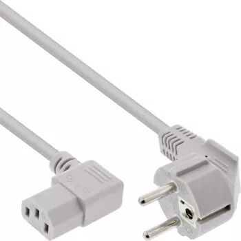 Cabo de alimentação InLine, CEE 7/7 angular / 3 pinos IEC C13 angular, cinzento, 1,8 m