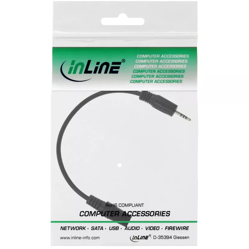 Cabo adaptador de áudio 4 polos ficha 2,5 mm / conector fêmea 4 polos 3,5 mm 5 m InLine 99308G