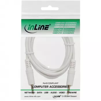 Cabo de áudio InLine jack 3,5 mm ficha/ficha, branco/dourado, 2 m