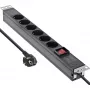 Régua de tomadas InLine 19 polegadas, 6 tomadas Schuko, com interruptor, 2 m, preto