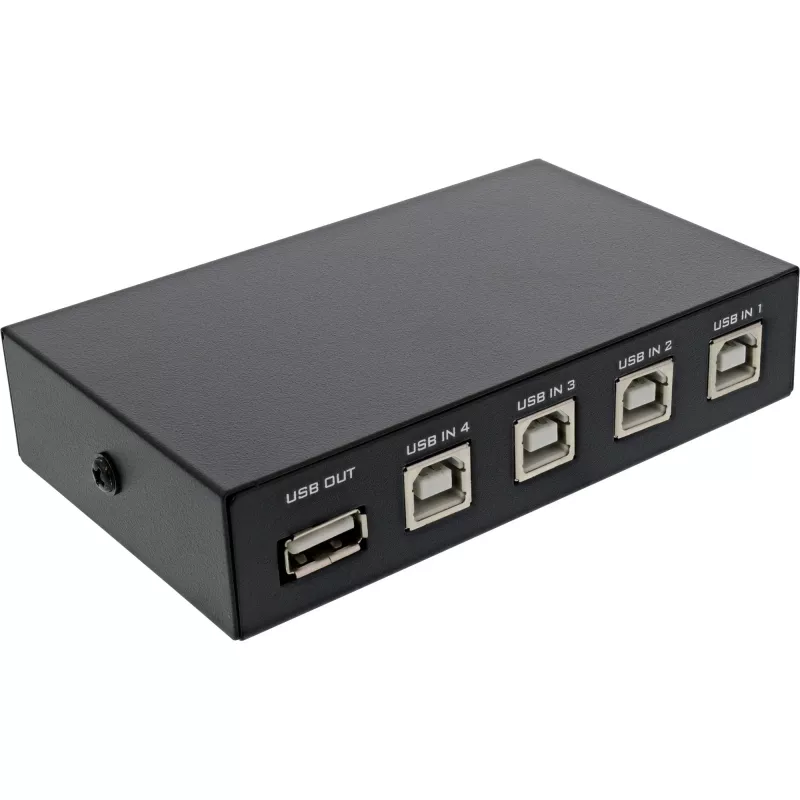 Comutador USB 2.0 InLine manual dispositivo USB-A para 4 computadores com fios