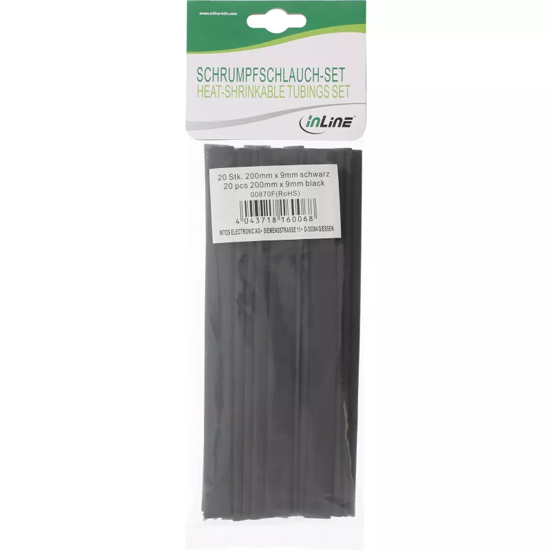 Conjunto de termorretrátil InLine 200 mm de comprimento, diâmetro 9 mm → 4,5 mm, 20 unid., preto