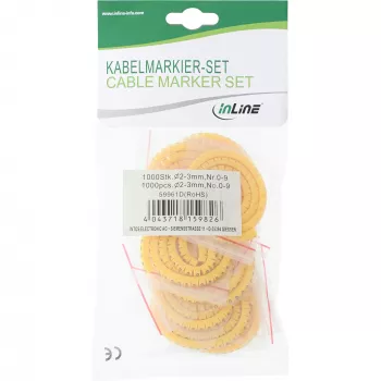 InLine mangas de marcação de cabos 2–3 mm, numéricas 0–9, 1000 unid., amarelo