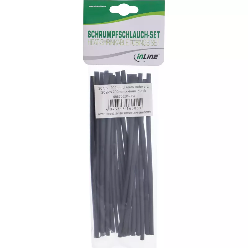 InLine termorretrátil 200 mm, taxa de retração 4 mm para 2 mm, 20 unid., preto
