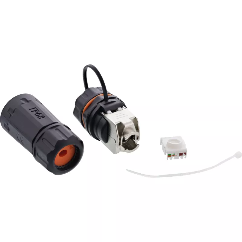 InLine conjunto de acoplamento Cat.6A, à prova de água IP68, 2x RJ45 F/F, 1:1