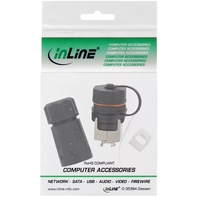 InLine conjunto de acoplamento Cat.6A, à prova de água IP68, 2x RJ45 F/F, 1:1